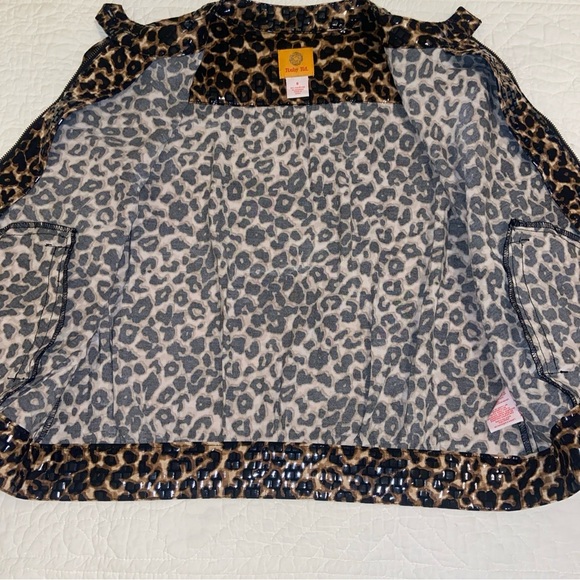 Ruby Rd women’s leopard print glitzy reflective full zip 3/4 sleeve jacket 8 - Picture 8 of 12